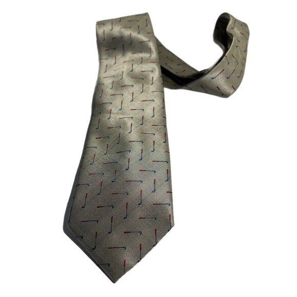 Dunhill Mens Necktie Red Blue Golf Clubs On Metallic Base Made in England - Picture 2 of 8